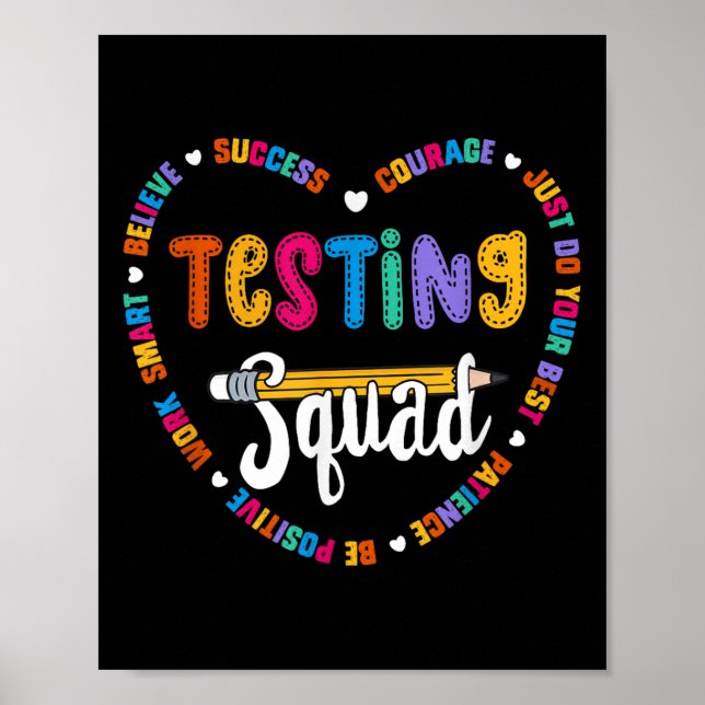 Testing Squad Motivational Test Day Words Heart Te Poster (Front)