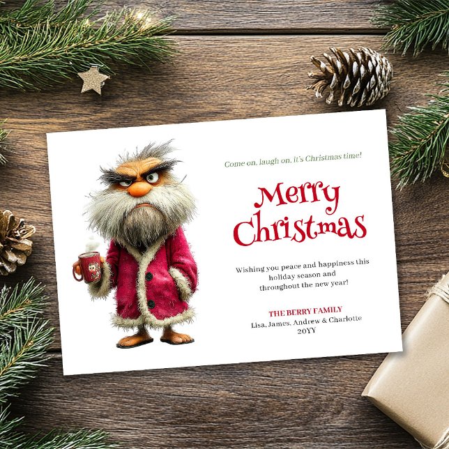 Testy Santa custom cartoon Christmas greeting card (Testy Santa custom cartoon Christmas greeting card laugh)