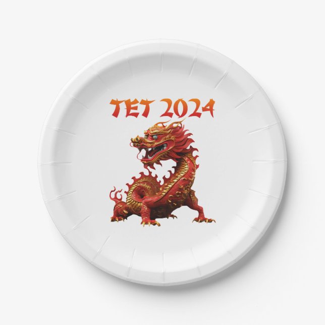 Tet 2024 Year of the Dragon Vietnamese New Year Paper Plate (Front)