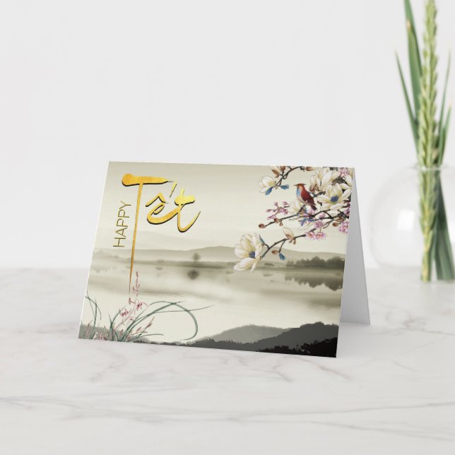 Tet Hoa Anh Dao Vietnamese New Year GC Holiday Card (Front)