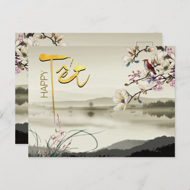 Tet Hoa Anh Dao Vietnamese New Year P Invitation Postcard (Front/Back)