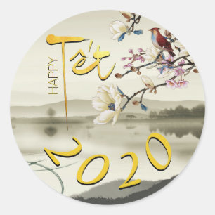 Tet Hoa Anh Dao Vietnamese New Year Round S Classic Round Sticker