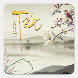 Tet Hoa Anh Dao Vietnamese New Year SqS Square Sticker