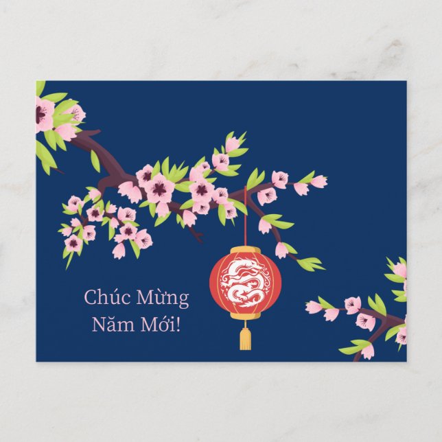 Tet New Year Dragon Hoa Dao Blossoms Postcard (Front)