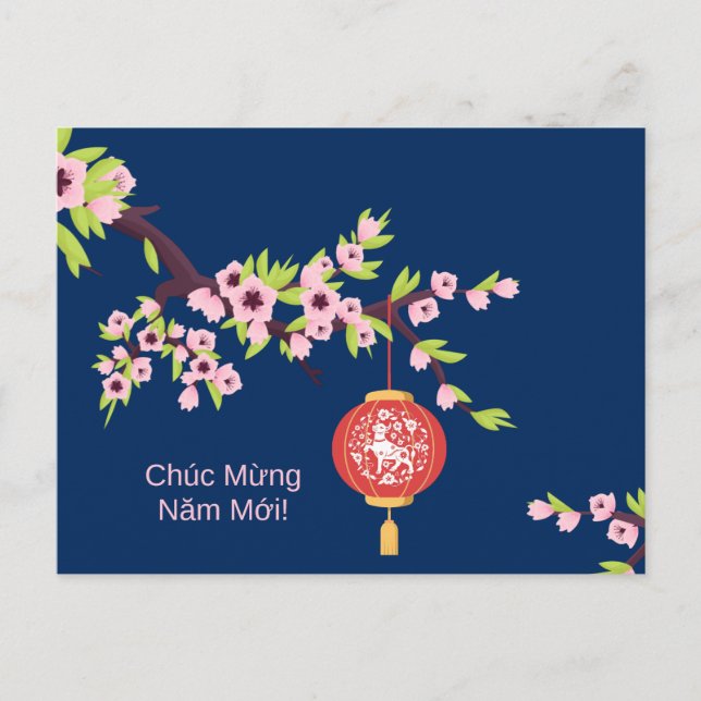 Tet New Year OX Hoa Dao Blossoms Postcard (Front)