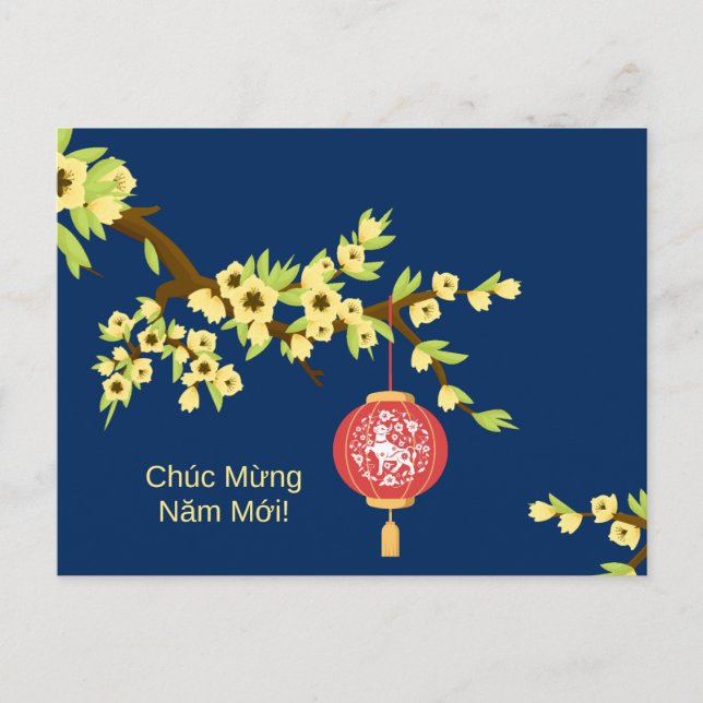 Tet New Year OX Hoa Mai Blossoms Postcard (Front)