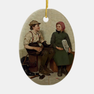 Tête à Tête~Shoe Shine Boy ~ News Girl Ceramic Ornament