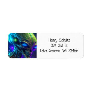 Tête Alien déplaisante aux yeux bleus brillants