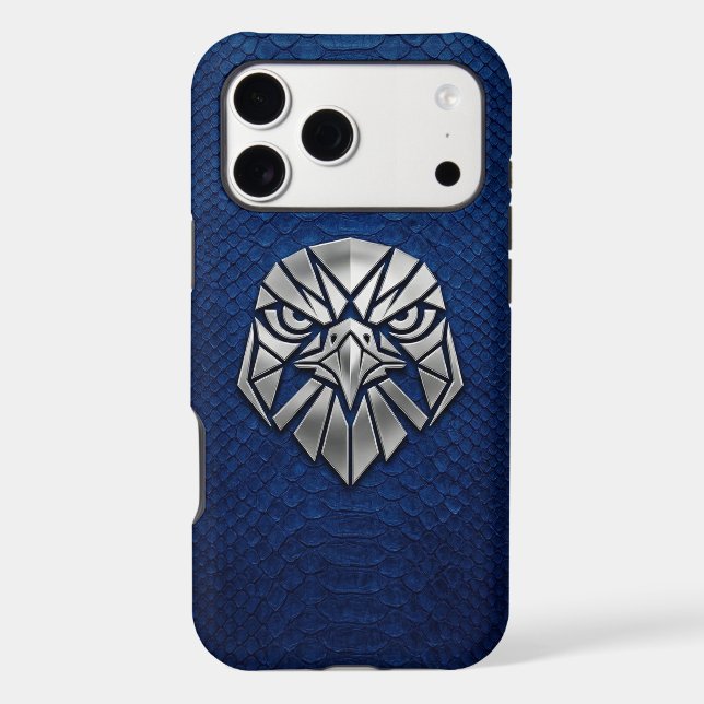 Tête d'aigle géométrique Chrome Argent Python Bleu (Verso)