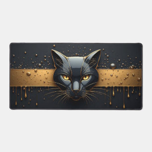 Tête de chat noir avec design à gouttes d'or 🐈