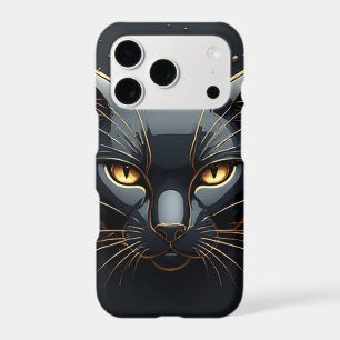 Tête de chat noir avec design à gouttes d'or 🐈