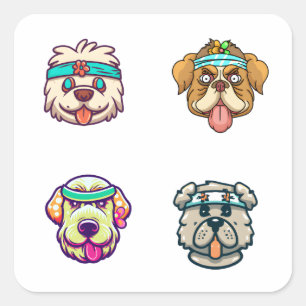 Tête de chien de dessin avec bandeau 4 Stickers Pa