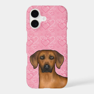 Tête de chien Rhodesian Ridgeback sur coeurs roses