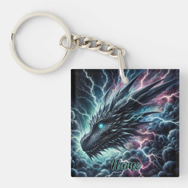 Tête de dragon dans un orage avec éclairs (Devant)