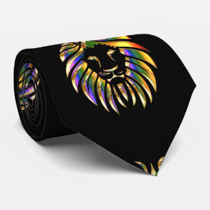 Tête De Lion Imprimé Or Vert Violet Sur cravate No