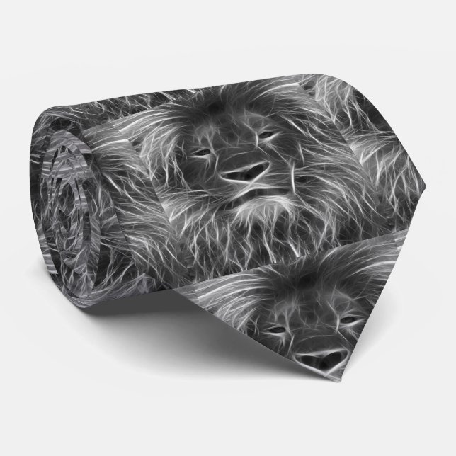 Tête de lion noire sur cravate pour hommes (Roulé)