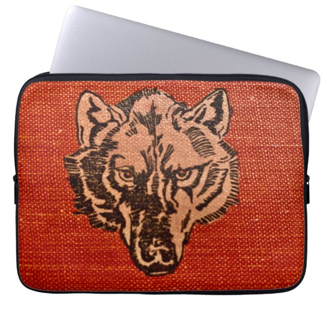 Tête de loup sur sac électronique rouge (Devant)