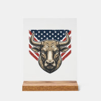 Tête de taureau patriotique gravure vintage Art ve