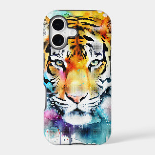 Tête de Tigre Aquarelle Colorée dans un Style Géom