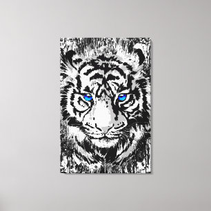 Tête de tigre blanc de Sibérie - Toile d'yeux bleu