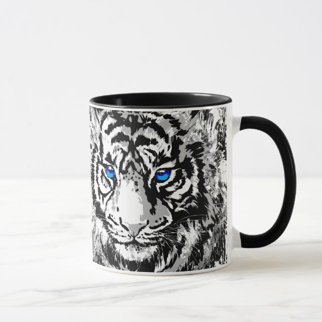 Tête de tigre blanche - Tiger bleu yeux café Mug (Droite)
