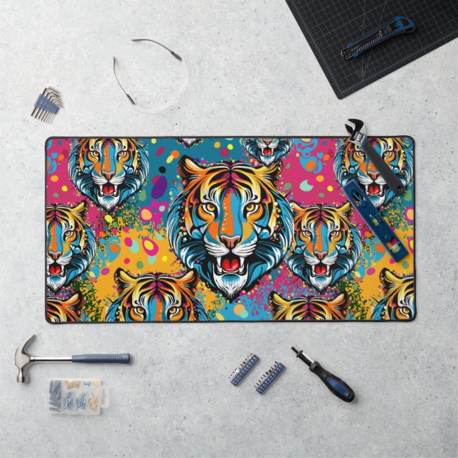 Tête de tigre couleurs arc-en-ciel peinture taches (Poste de travail)