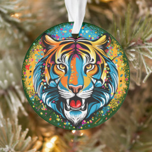 Tête de tigre couleurs arc-en-ciel peinture taches
