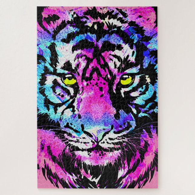 Tête de tigre rose Neon - Puzzle de tigre (Vertical)