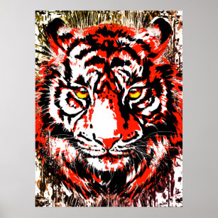 Tête de tigre rouge - Poster de tigre imprimé