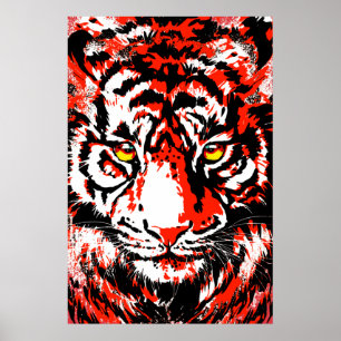 Tête de tigre rouge réaliste - Affiche de tigre