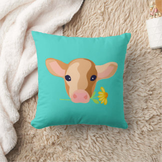 Tête de Veau Mignonne avec Fleurs - Coussin Animal
