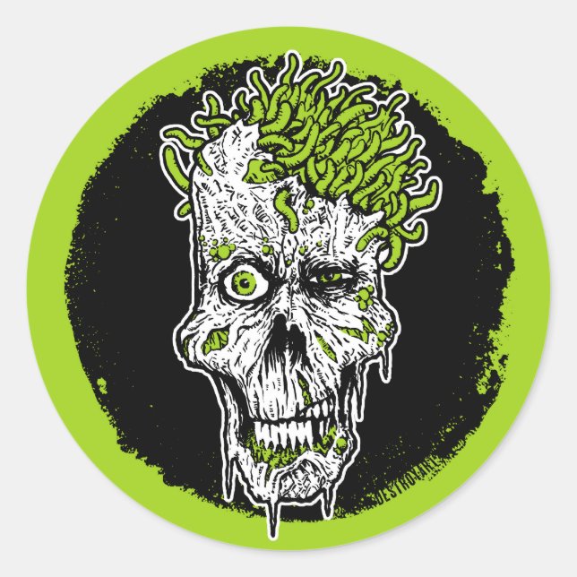 Tête pleine de vers autocollant rond (Devant)