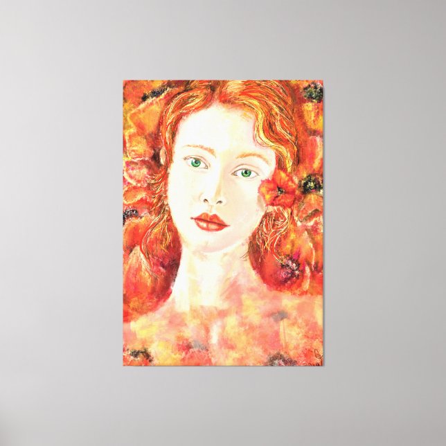 Tête rouge jolie toile verte teintée femme Imprime (Recto)