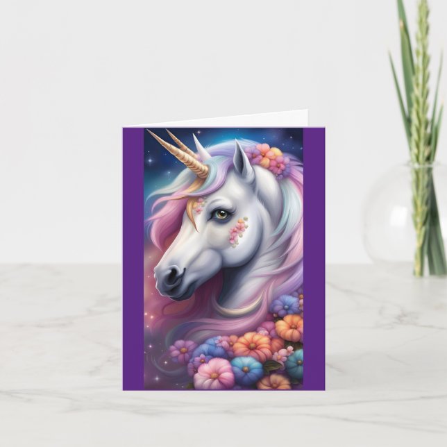 Tête Unicorne Avec Fleurs Carte de voeux Anniversa (Devant)
