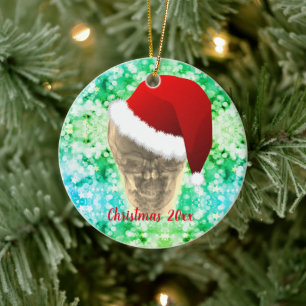 Tête Xray Santa Hat Ornement en céramique de Noël