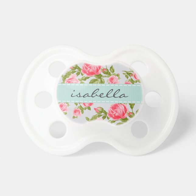 Tétine Monogramme floral Rose Vintage (Devant)