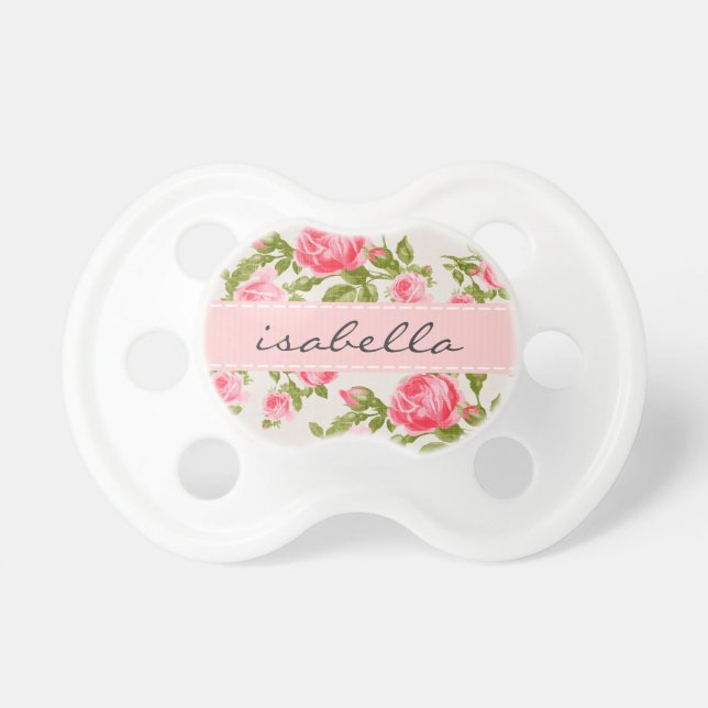 Tétine Monogramme floral Rose Vintage (Devant)