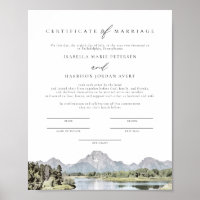 TETON National Park Marriage Certificate Keepsake