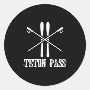 Teton P Wyoming Ski Skier Skiing Nordic Alpine Dow Classic Round Sticker