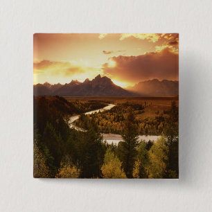 Teton Range at sunset, from Snake River 2 Inch Square Button
