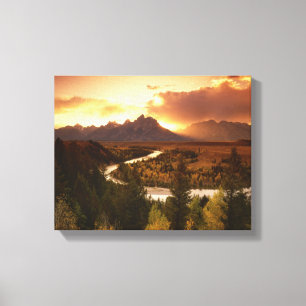 Teton Range at sunset, from Snake River Canvas Print