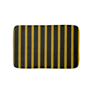 Tetured Gold Stripes on B;ack Bath Mat