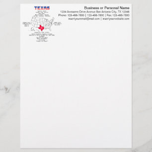 Texas American state on a map and useful info Letterhead