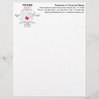 Texas American state on a map and useful info Letterhead
