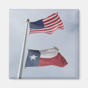 Texas and United States Flag Square Magnet