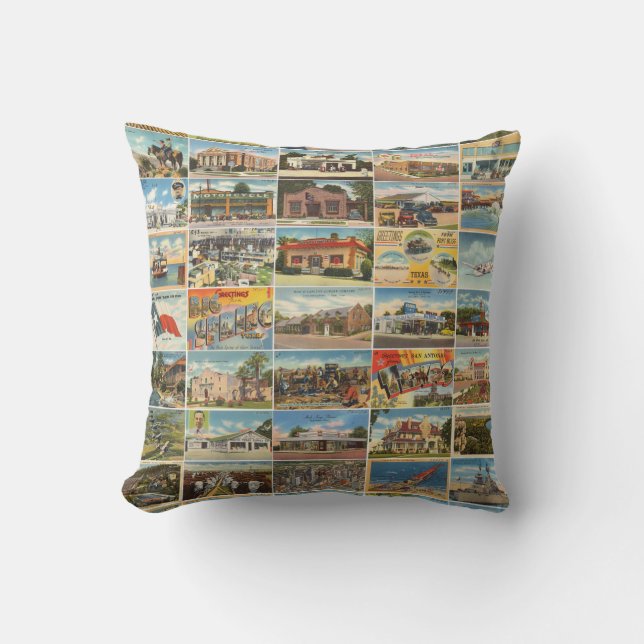 Texas Antique Postcard Throw Pillow (Front)