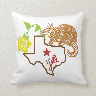 Texas Armadillo and Yellow Rose Throw Pillow