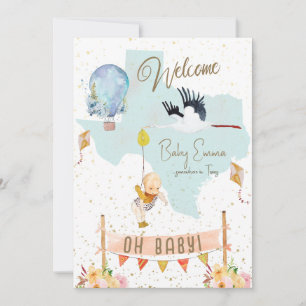 Texas Baby Birth Announcement Balloons Flowers