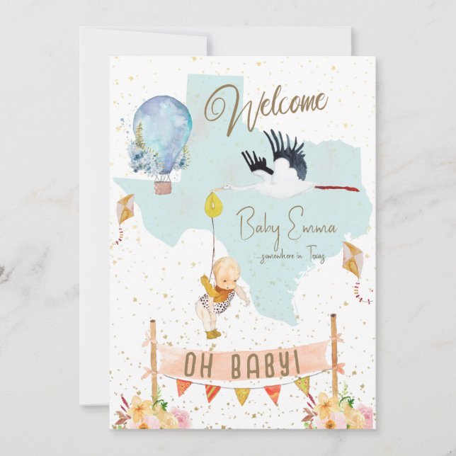 Texas Baby Faire-part de naissance fleurs (Devant)