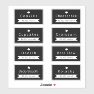 Texas Bakery Food Name & Price Sticker Labels